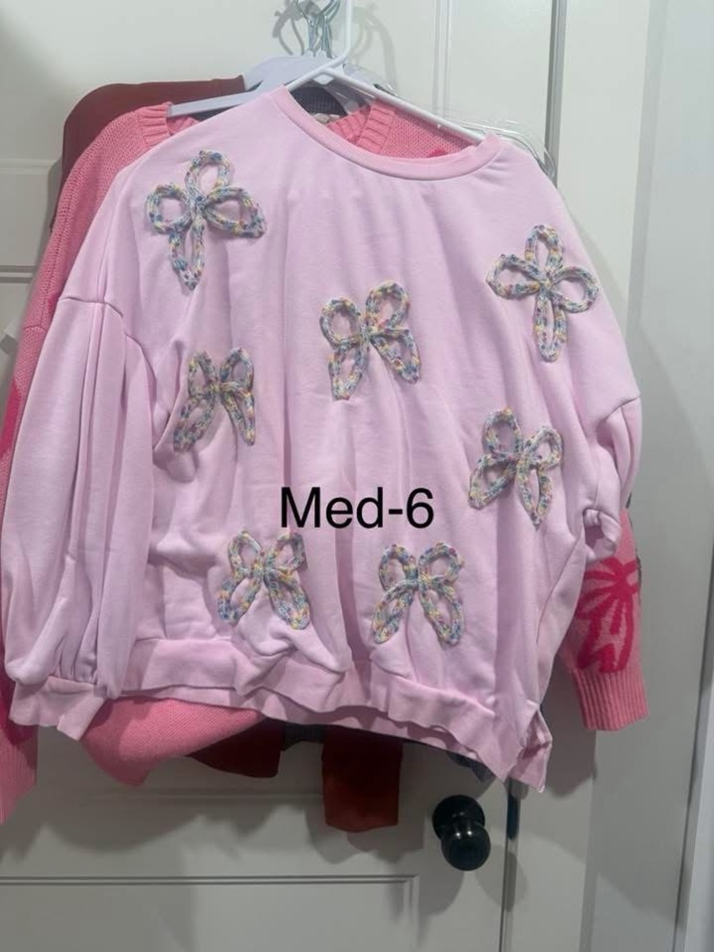 Light Pink Embroidered Bow Sweatshirt